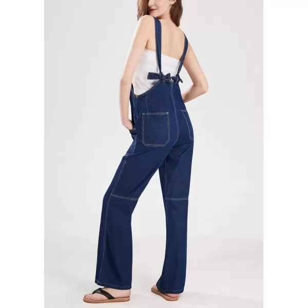 chouyatou Womens Summer Casual Adjustable Strap Denim Jumpsuit Loose Fit Wide Leg Stretch Bib Jean OverallsDark Blue