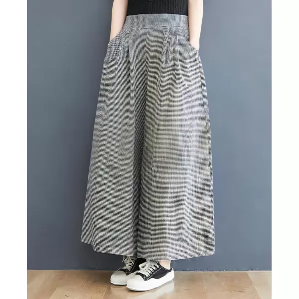 chouyatou Womens Summer Casual Cotton Culottes Plaid Pants Gingham Wide Leg Palazzo TrousersSmall Plaid