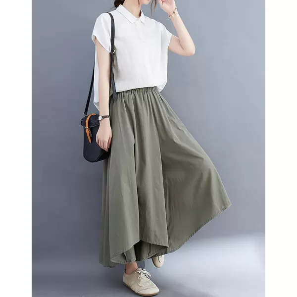 chouyatou Womens Summer Casual High Low Culottes Flowy Pants High Waist Wide Leg Capri Palazzo TrousersArmy Green
