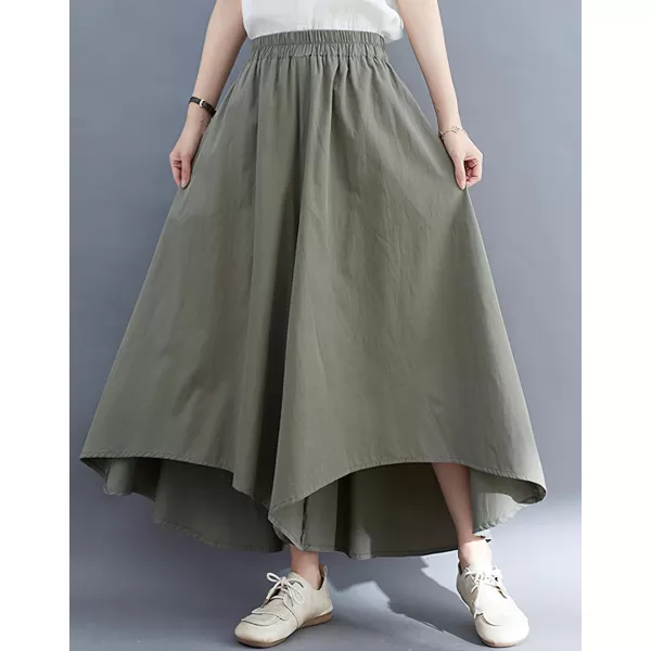 chouyatou Womens Summer Casual High Low Culottes Flowy Pants High Waist Wide Leg Capri Palazzo TrousersArmy Green