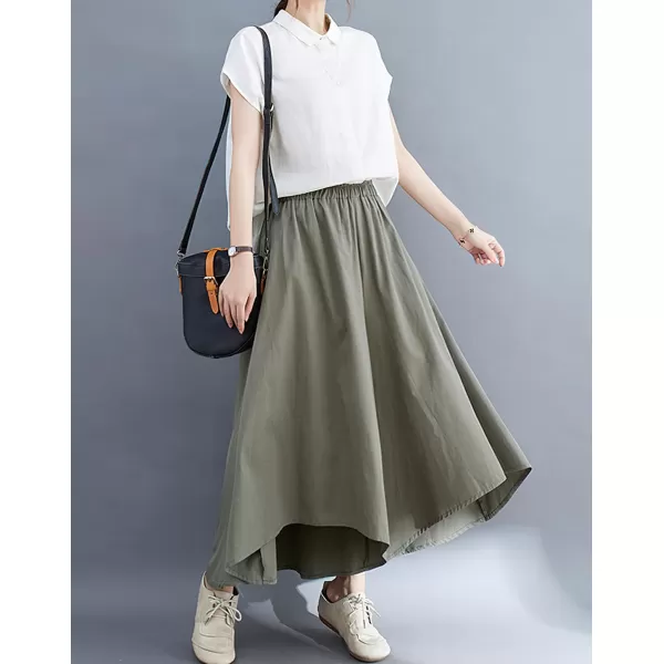 chouyatou Womens Summer Casual High Low Culottes Flowy Pants High Waist Wide Leg Capri Palazzo TrousersArmy Green