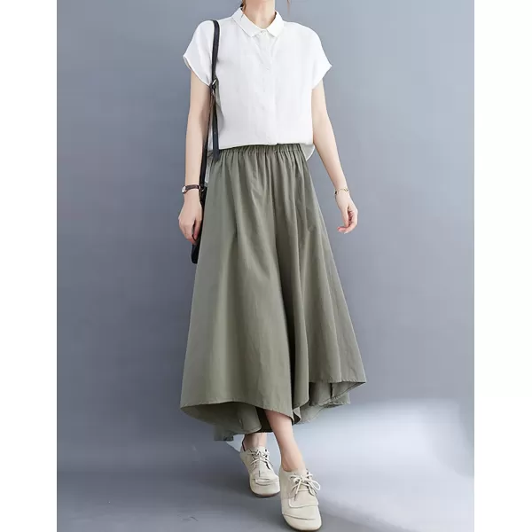 chouyatou Womens Summer Casual High Low Culottes Flowy Pants High Waist Wide Leg Capri Palazzo TrousersArmy Green