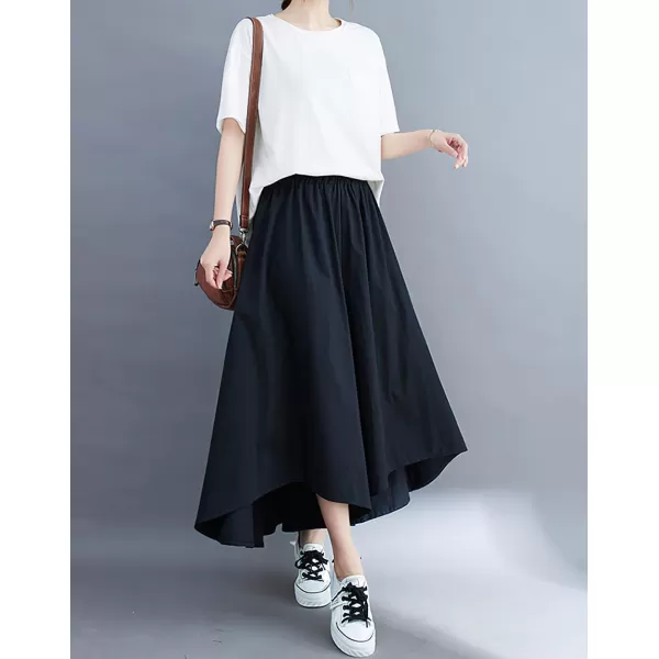 chouyatou Womens Summer Casual High Low Culottes Flowy Pants High Waist Wide Leg Capri Palazzo TrousersBlack