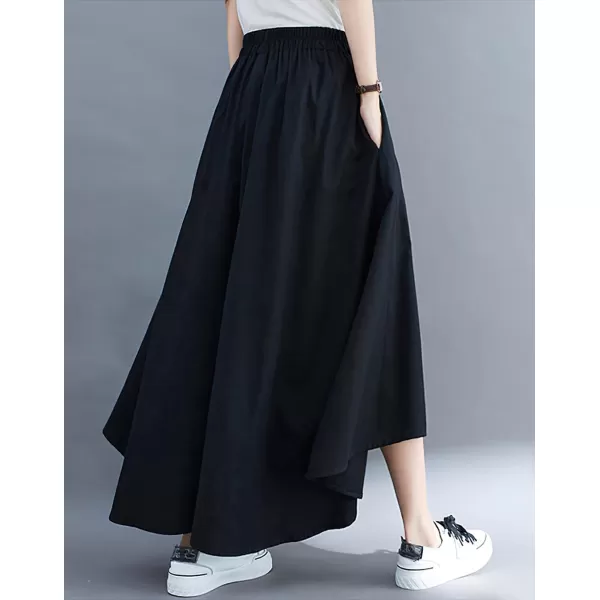 chouyatou Womens Summer Casual High Low Culottes Flowy Pants High Waist Wide Leg Capri Palazzo TrousersBlack