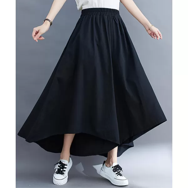 chouyatou Womens Summer Casual High Low Culottes Flowy Pants High Waist Wide Leg Capri Palazzo TrousersBlack