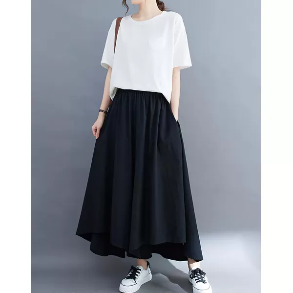 chouyatou Womens Summer Casual High Low Culottes Flowy Pants High Waist Wide Leg Capri Palazzo TrousersBlack