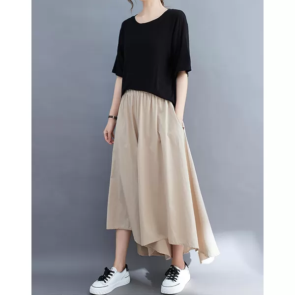 chouyatou Womens Summer Casual High Low Culottes Flowy Pants High Waist Wide Leg Capri Palazzo TrousersLight Khaki