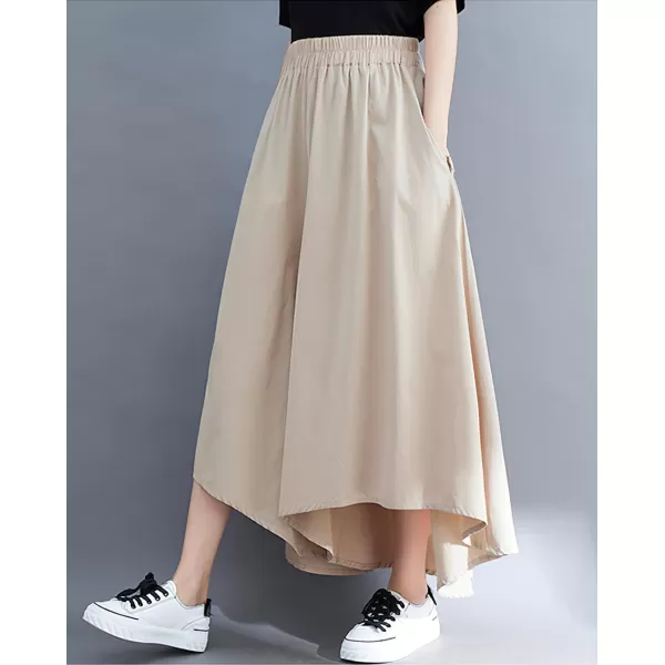 chouyatou Womens Summer Casual High Low Culottes Flowy Pants High Waist Wide Leg Capri Palazzo TrousersLight Khaki