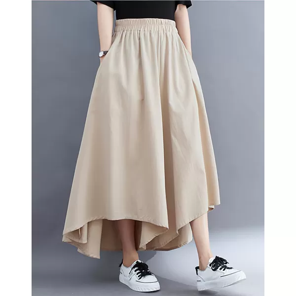 chouyatou Womens Summer Casual High Low Culottes Flowy Pants High Waist Wide Leg Capri Palazzo TrousersLight Khaki