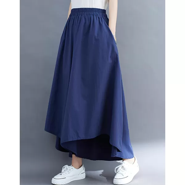 chouyatou Womens Summer Casual High Low Culottes Flowy Pants High Waist Wide Leg Capri Palazzo TrousersNavy Blue