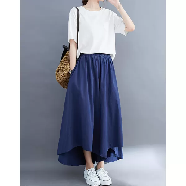 chouyatou Womens Summer Casual High Low Culottes Flowy Pants High Waist Wide Leg Capri Palazzo TrousersNavy Blue