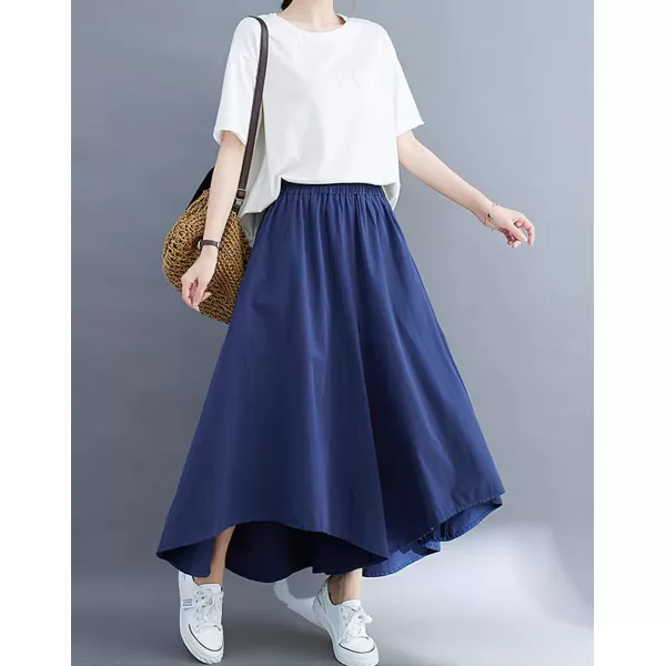 chouyatou Womens Summer Casual High Low Culottes Flowy Pants High Waist Wide Leg Capri Palazzo TrousersNavy Blue