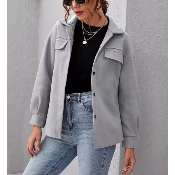 chouyatou Womens Thicken Spread Collar Button Down Shirt Jacket Shacket CoatGrey