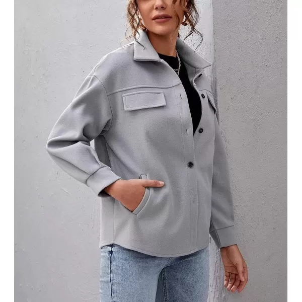 chouyatou Womens Thicken Spread Collar Button Down Shirt Jacket Shacket CoatGrey