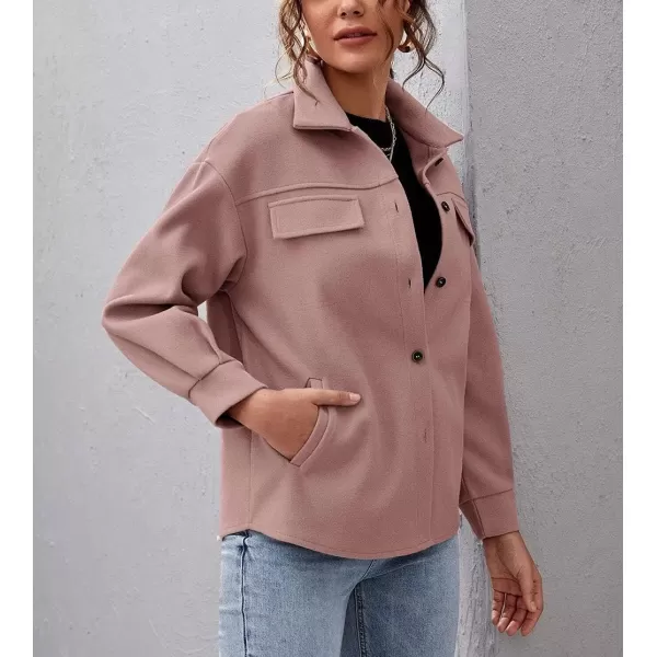 chouyatou Womens Thicken Spread Collar Button Down Shirt Jacket Shacket CoatPink