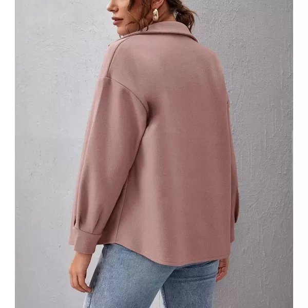 chouyatou Womens Thicken Spread Collar Button Down Shirt Jacket Shacket CoatPink
