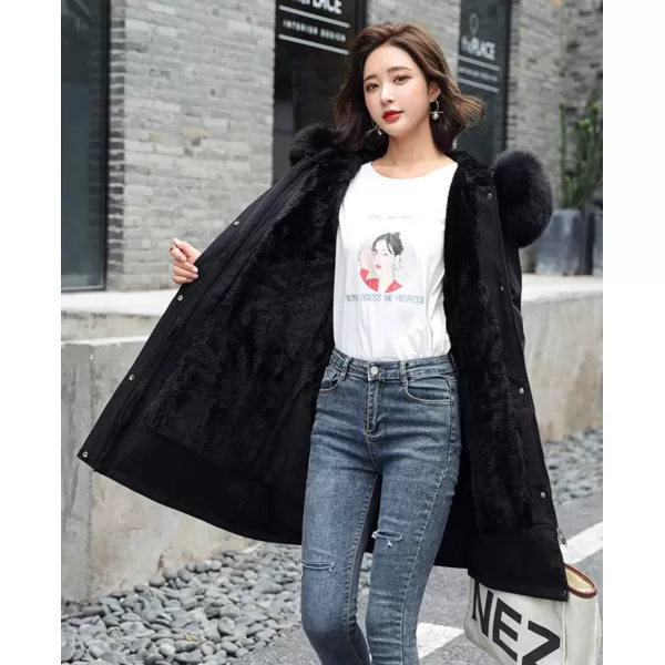 chouyatou Womens Windproof Sherpa Lined Long Winter Parka Coat Faux Fur HoodBlack