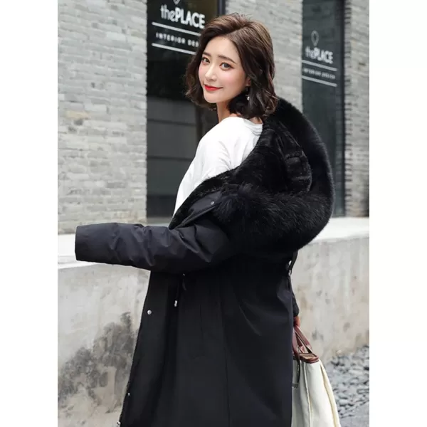 chouyatou Womens Windproof Sherpa Lined Long Winter Parka Coat Faux Fur HoodBlack