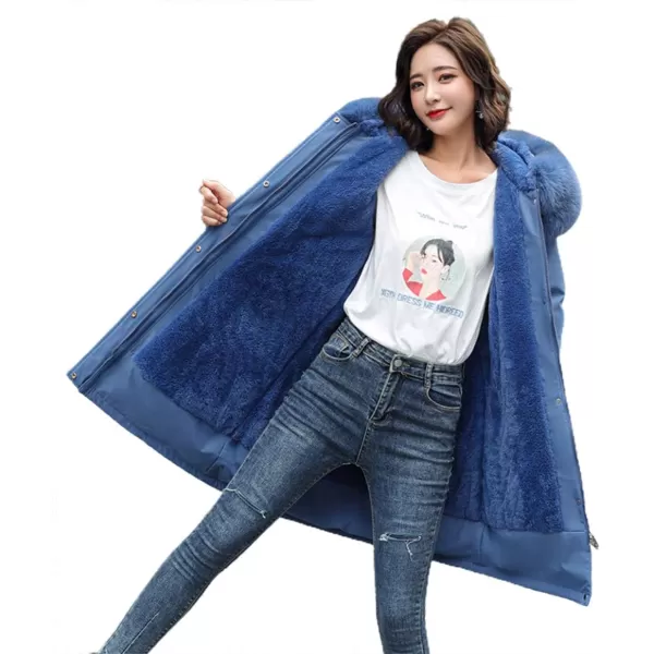 chouyatou Womens Windproof Sherpa Lined Long Winter Parka Coat Faux Fur HoodBlue