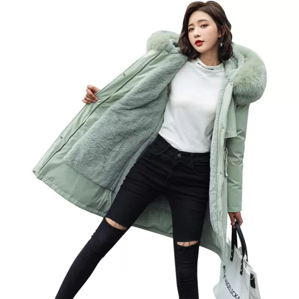 chouyatou Womens Windproof Sherpa Lined Long Winter Parka Coat Faux Fur HoodGreen
