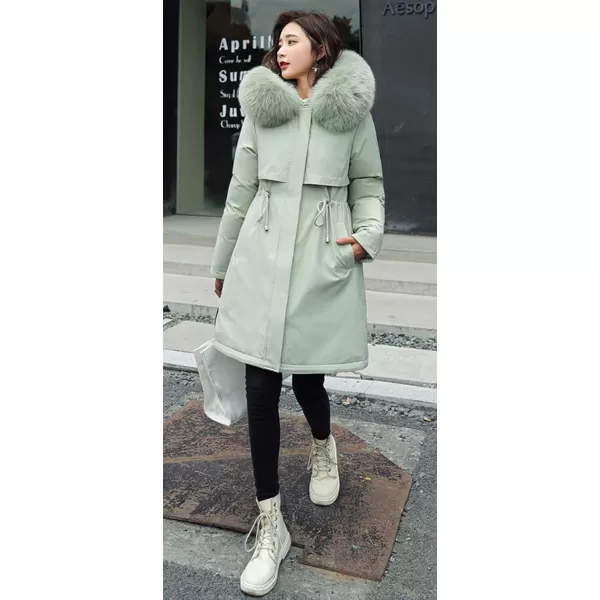 chouyatou Womens Windproof Sherpa Lined Long Winter Parka Coat Faux Fur HoodGreen