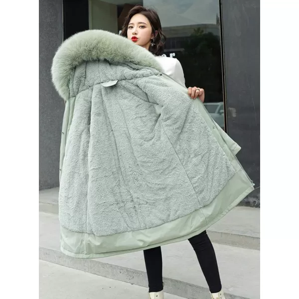 chouyatou Womens Windproof Sherpa Lined Long Winter Parka Coat Faux Fur HoodGreen