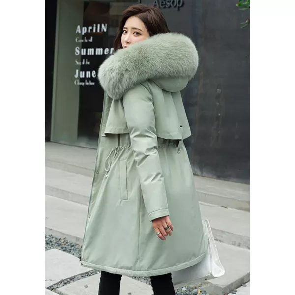 chouyatou Womens Windproof Sherpa Lined Long Winter Parka Coat Faux Fur HoodGreen