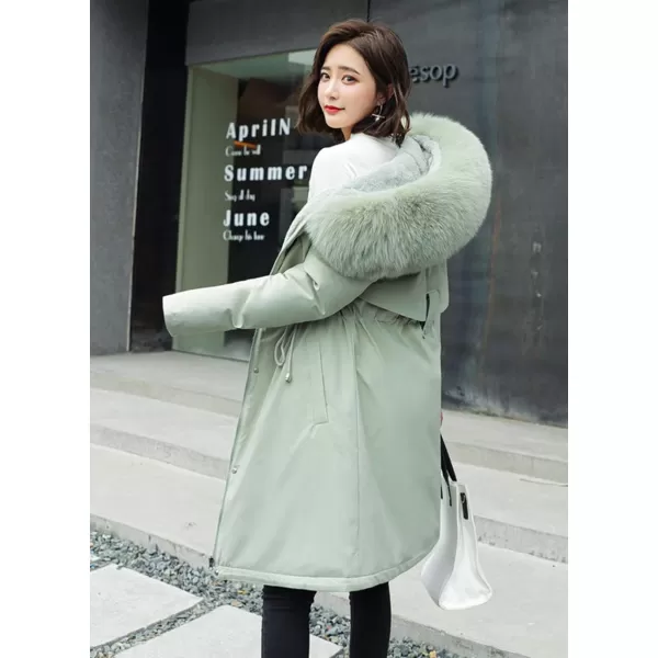 chouyatou Womens Windproof Sherpa Lined Long Winter Parka Coat Faux Fur HoodGreen