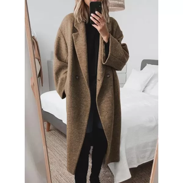 chouyatou Womens Winter Double Breasted Wool Coat Long Sleeve Notch Lapel Long Trench CoatBrown