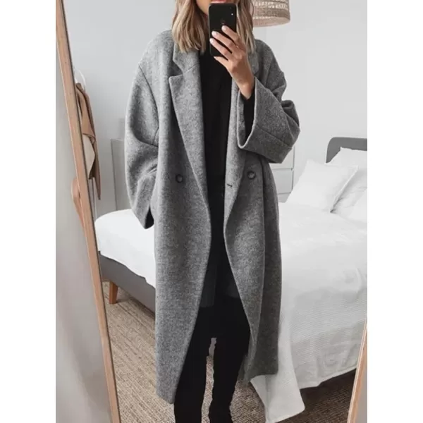 chouyatou Womens Winter Double Breasted Wool Coat Long Sleeve Notch Lapel Long Trench CoatGrey