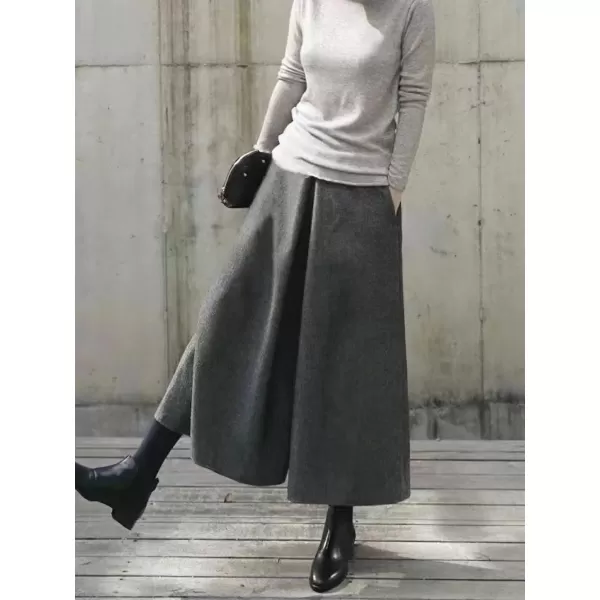 chouyatou Womens Winter Elastic High Waisted Wool Blend Wide Leg Pants Cropped Palazzo Trousers CulottesGrey