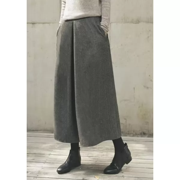 chouyatou Womens Winter Elastic High Waisted Wool Blend Wide Leg Pants Cropped Palazzo Trousers CulottesGrey