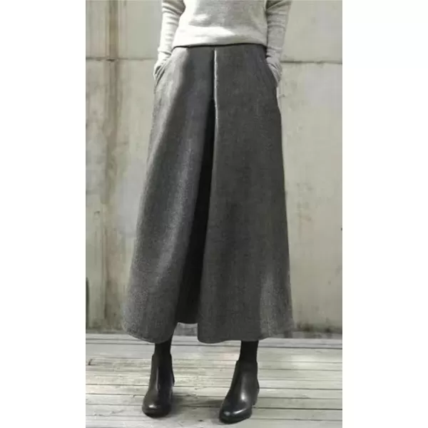 chouyatou Womens Winter Elastic High Waisted Wool Blend Wide Leg Pants Cropped Palazzo Trousers CulottesGrey