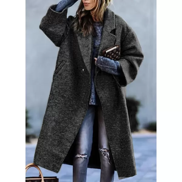 chouyatou Womens Winter Single Breasted Midi Long Wool Coat Notch Lapel Dressy Casual Winter Trench CoatBlack