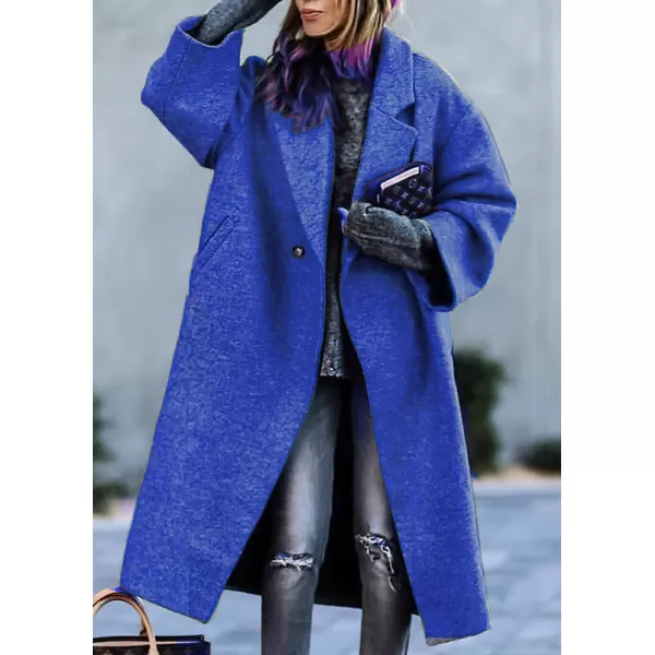 chouyatou Womens Winter Single Breasted Midi Long Wool Coat Notch Lapel Dressy Casual Winter Trench CoatBlue