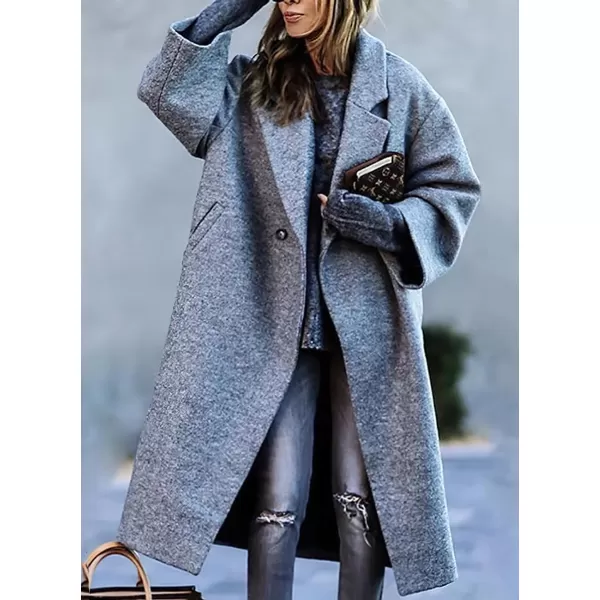 chouyatou Womens Winter Single Breasted Midi Long Wool Coat Notch Lapel Dressy Casual Winter Trench CoatGrey