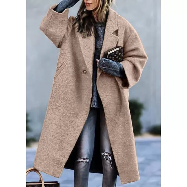 chouyatou Womens Winter Single Breasted Midi Long Wool Coat Notch Lapel Dressy Casual Winter Trench CoatKhaki