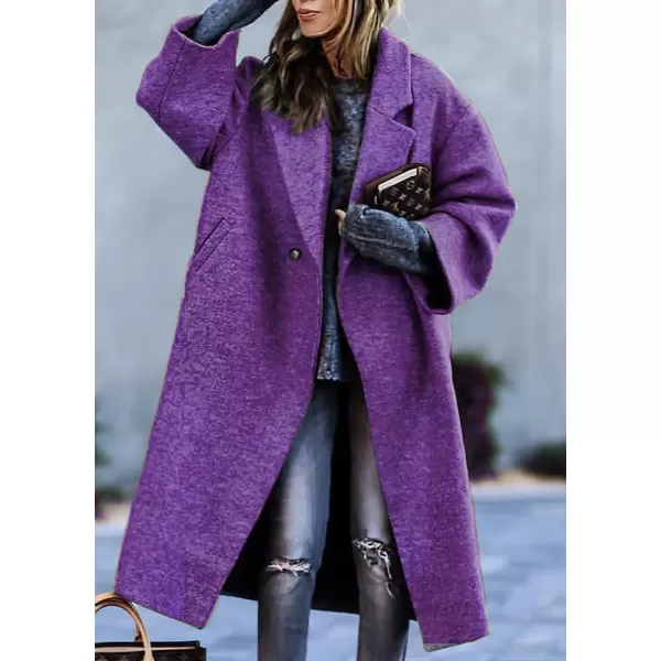 chouyatou Womens Winter Single Breasted Midi Long Wool Coat Notch Lapel Dressy Casual Winter Trench CoatPurple