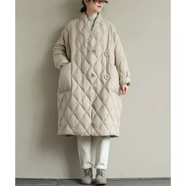chouyatou Womens Winter Warm Puffer Jacket Stand Collar Diamond Quilted Oversized Long Puffy Down CoatBeige