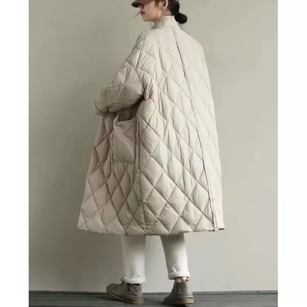 chouyatou Womens Winter Warm Puffer Jacket Stand Collar Diamond Quilted Oversized Long Puffy Down CoatBeige