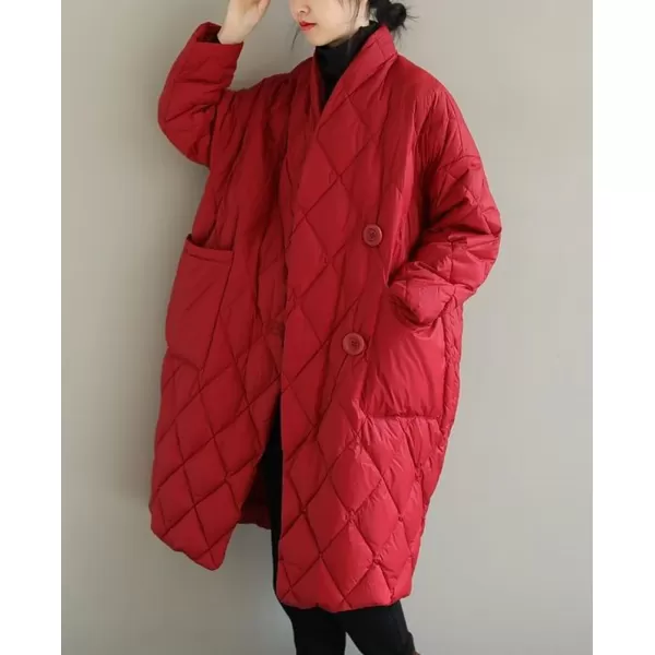 chouyatou Womens Winter Warm Puffer Jacket Stand Collar Diamond Quilted Oversized Long Puffy Down CoatRed