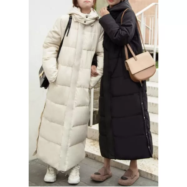 chouyatou Womens Winter Windproof Puffer Coat Hooded Long Quilted Parka Down OuterwearBeige