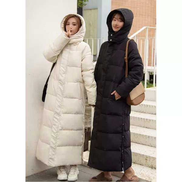 chouyatou Womens Winter Windproof Puffer Coat Hooded Long Quilted Parka Down OuterwearBeige