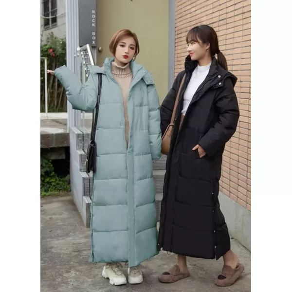 chouyatou Womens Winter Windproof Puffer Coat Hooded Long Quilted Parka Down OuterwearBlack