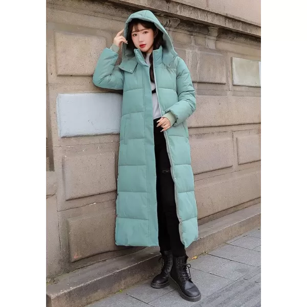 chouyatou Womens Winter Windproof Puffer Coat Hooded Long Quilted Parka Down OuterwearGreen