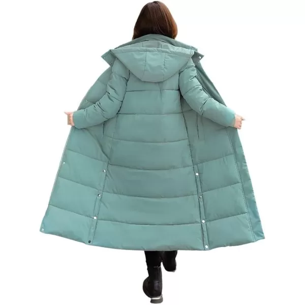 chouyatou Womens Winter Windproof Puffer Coat Hooded Long Quilted Parka Down OuterwearGreen