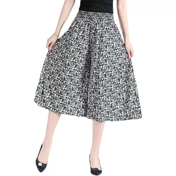 chouyatou Womens Cute Floral Printed Elastic Waist Wide Leg Capris Dressy Casual Flowy Culottes with PocketsDitsy Flower