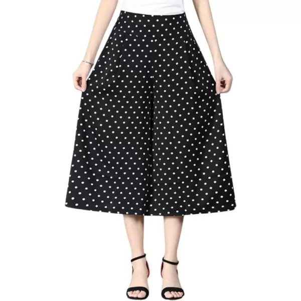 chouyatou Womens Cute Floral Printed Elastic Waist Wide Leg Capris Dressy Casual Flowy Culottes with PocketsPolka Dot