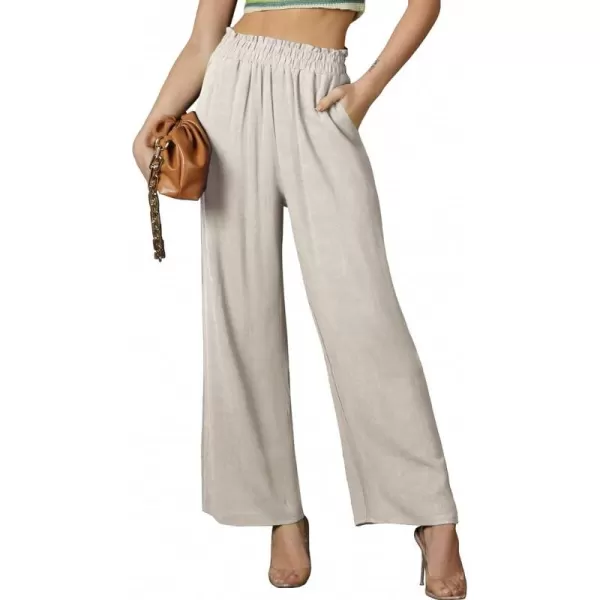 chouyatou Womens Elastic High Waist Cotton Linen Pants Wide Leg Trousers Palazzo Business Casual Work PantsApricot