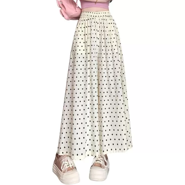 chouyatou Womens Plaid Wide Leg Cropped Culotte Pants High Waisted Striped Palazzo Pants with PocketsPolka Dot